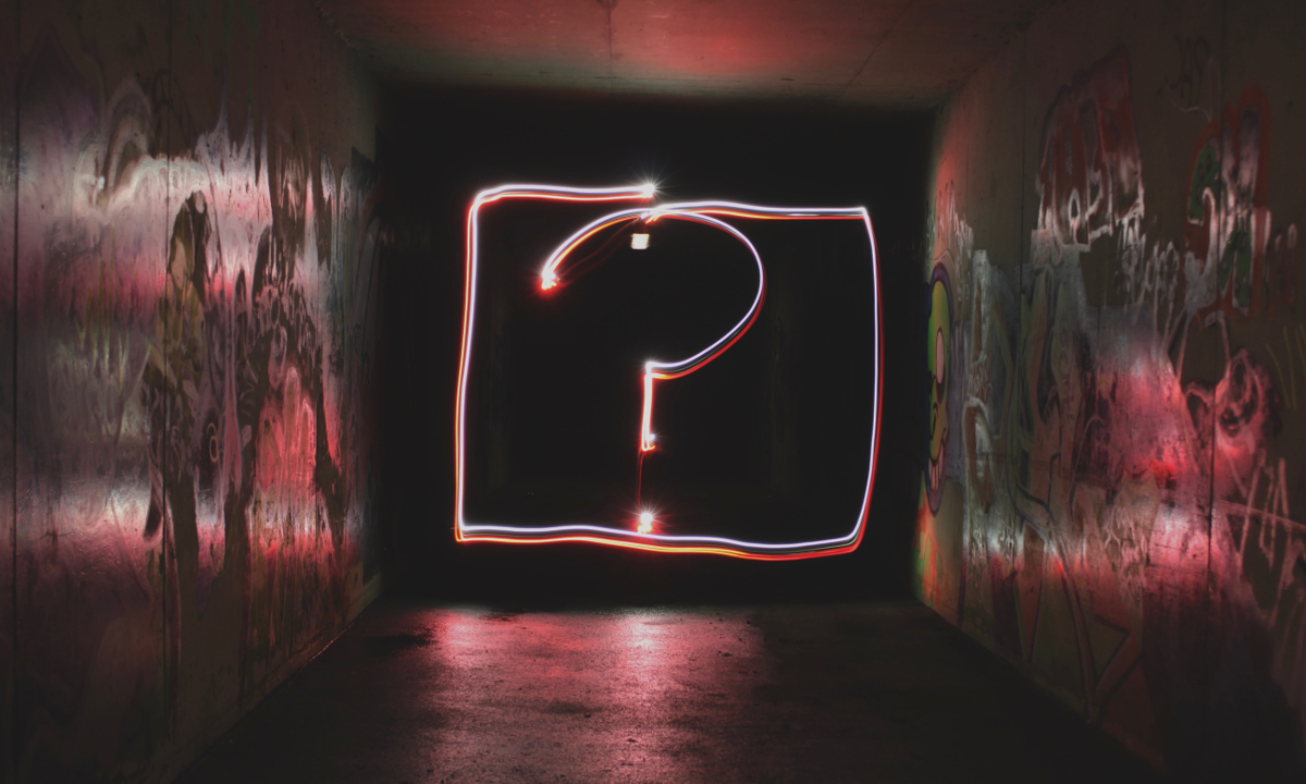Question mark in neon lights